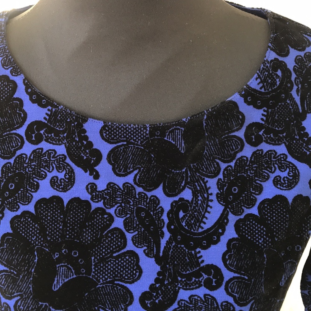 Fit and Flare A line Retro style dress Blue Floral some stretch packable
